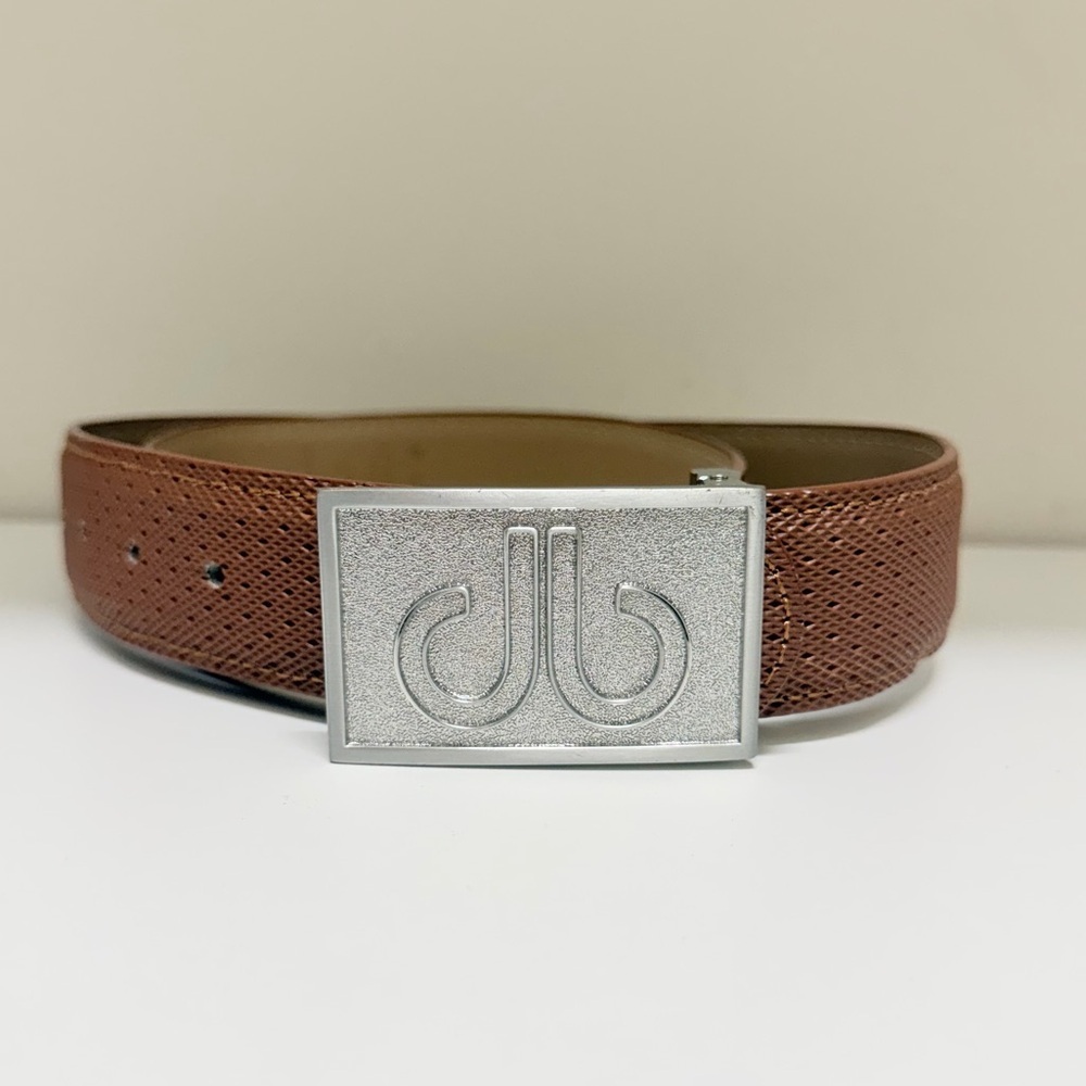 Golf Db Icon Pattern Embossed Leather Belt With Silver Db‎ Classic Thru Buckle